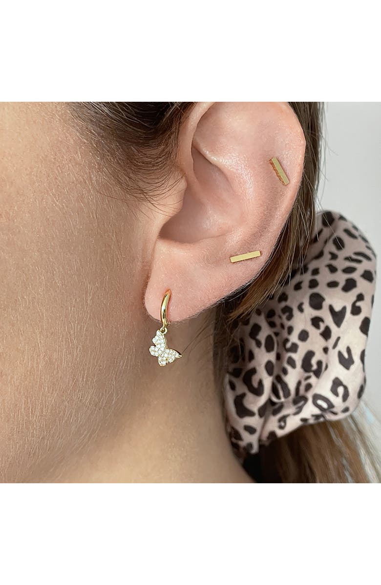 Adornia 14K Gold Plated Pave Butterfly Drop Huggie Earrings, Alternate, color, 