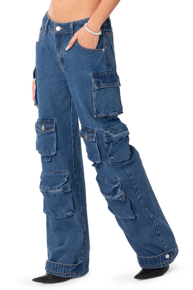 Oversize Boyfriend Cargo Jeans, Alternate, color, BLUE