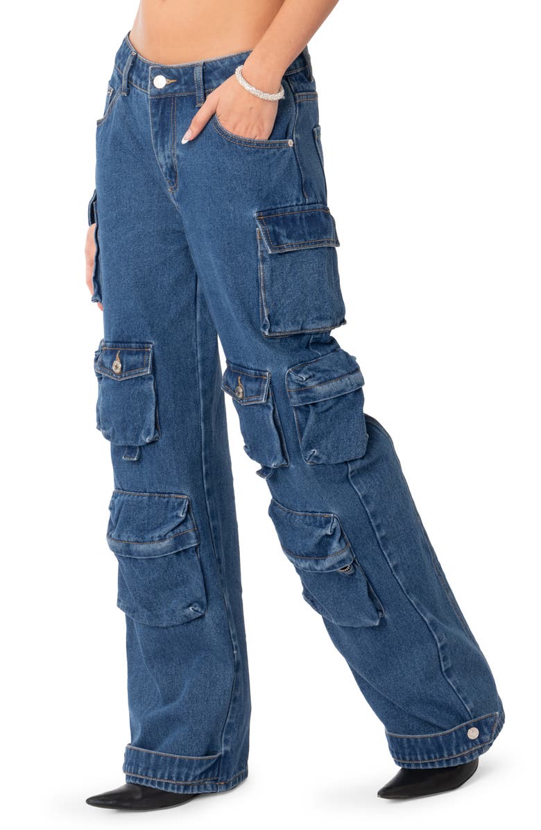 EDIKTED Oversize Boyfriend Cargo Jeans, Alternate, color,