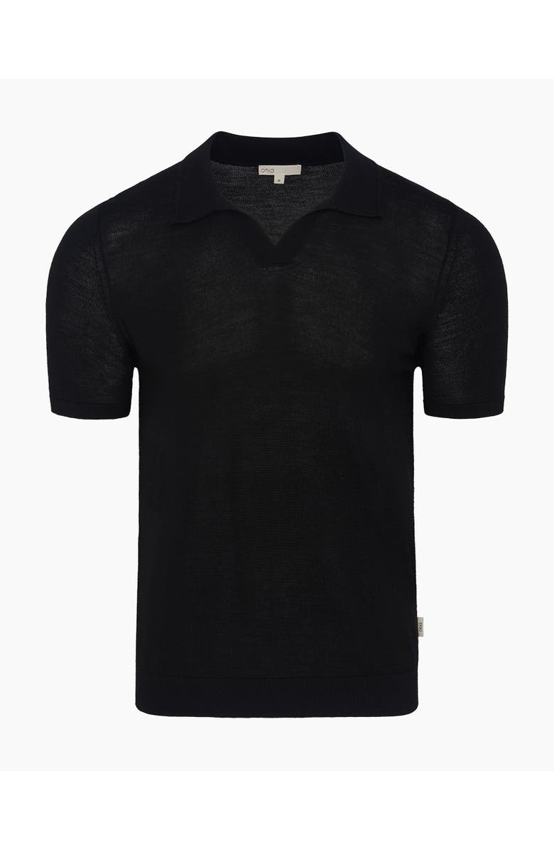 Onia Extra Fine Merino Wool Short Sleeve Johnny Collar Polo, Alternate, color, Black