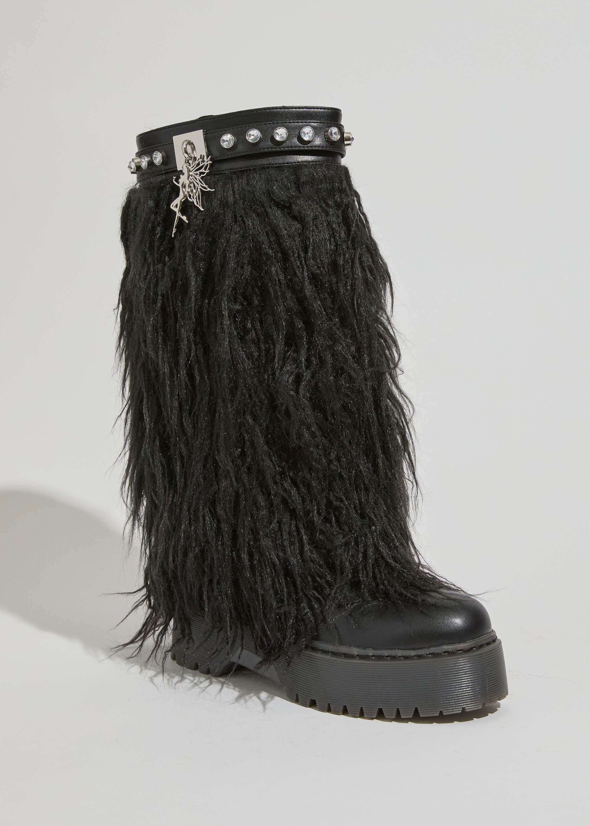 SPARKL Iconique Fur Boots, Alternate, color, Black