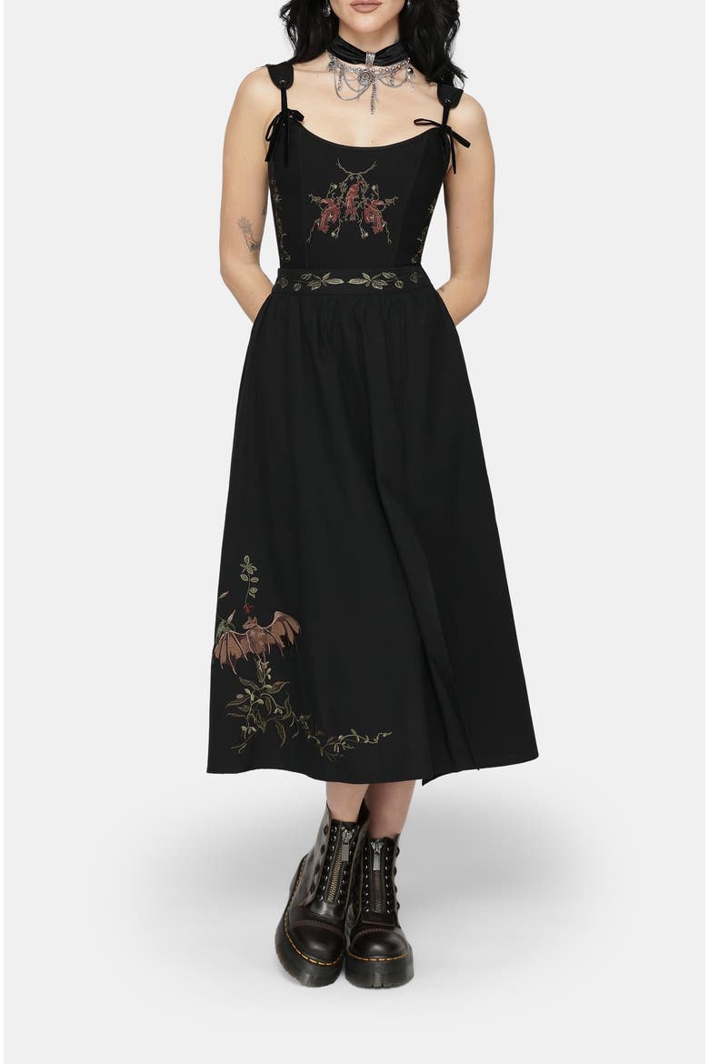 Orena Bat Embroidered Midaxi Skirt, Alternate, color, Black