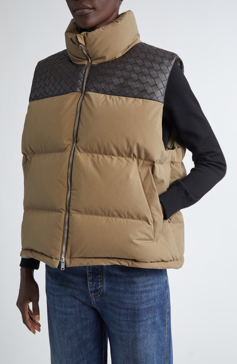 Bottega Veneta Organic Frost Poplin & Intrecciato Down Puffer Vest, Alternate, color,