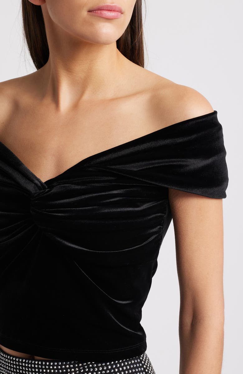Good American Velvet Off the Shoulder Top, Alternate, color, Black001