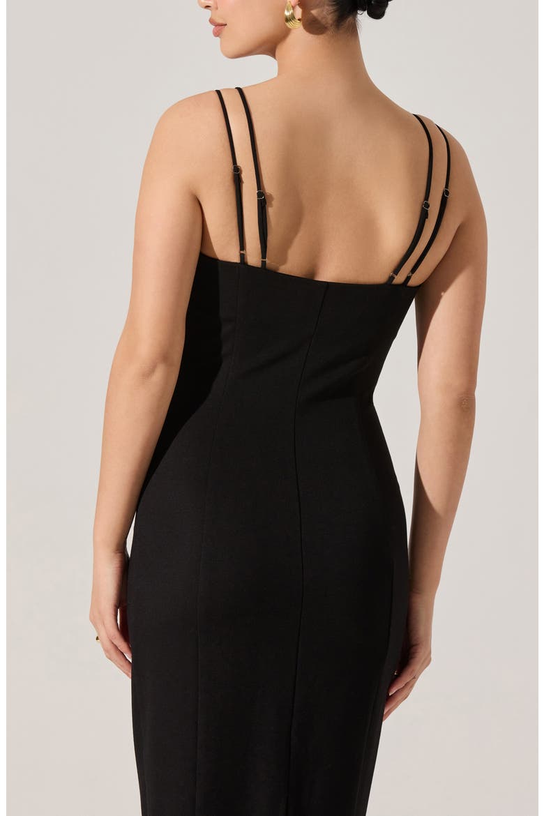 Allura Peekaboo Lace Trim Midi Dress, Alternate, color, BLACK