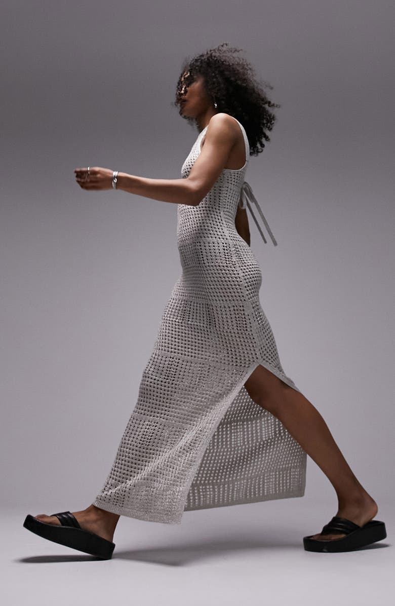 Topshop Metallic Sheer Open Stitch Body-Con Sweater Dress, Alternate, color, 