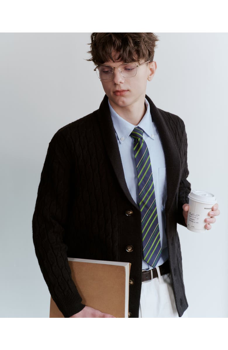 Knottery & Co Diagonal Striped Silk Jacquard Tie, Alternate, color, Navy