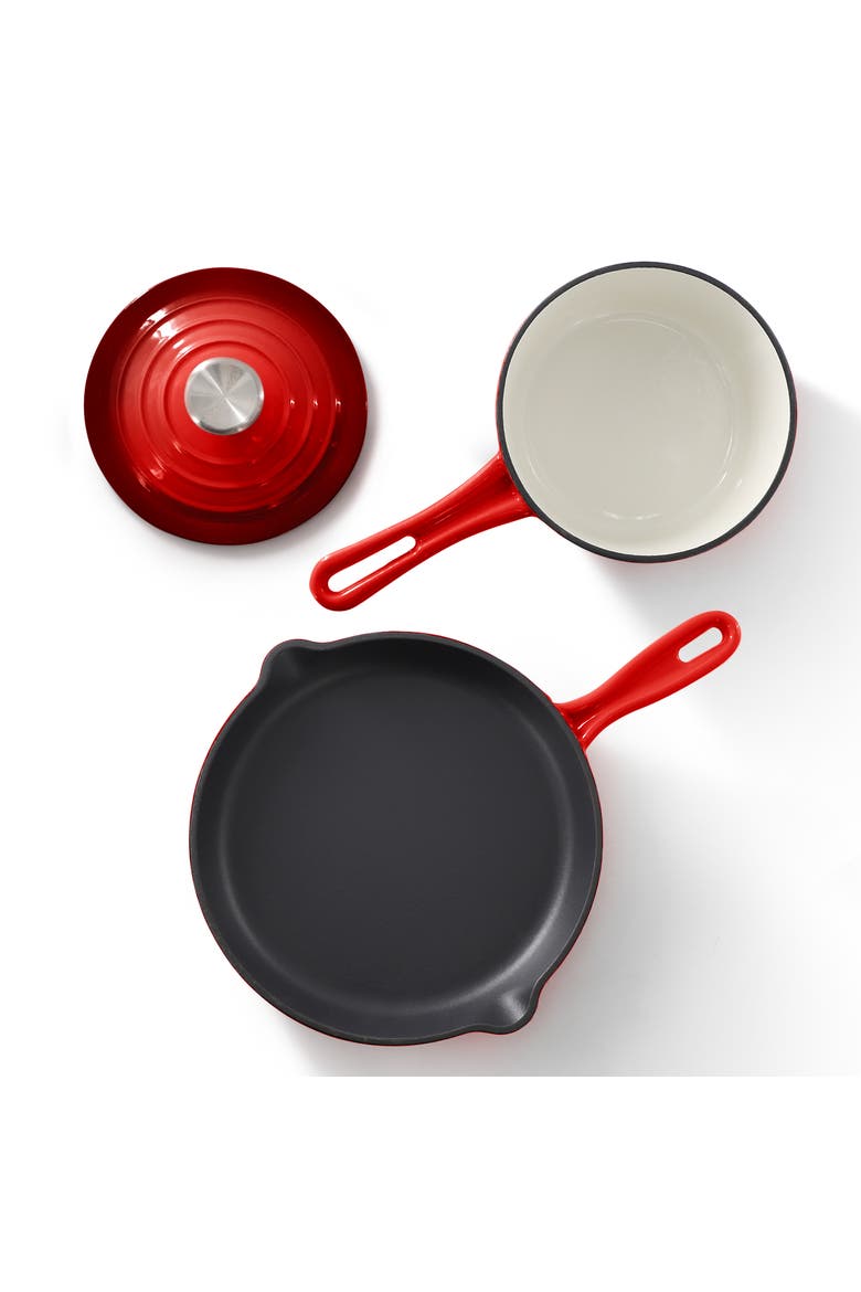 7 Piece Enameled Cast Iron Cookware Set, Alternate, color, Red