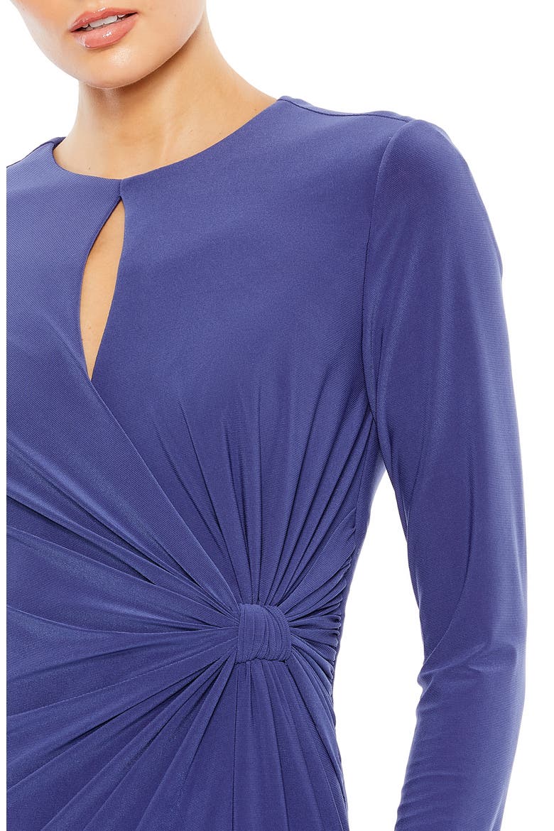 Ruched Keyhole Long Sleeve Jersey Gown, Alternate, color, INDIGO