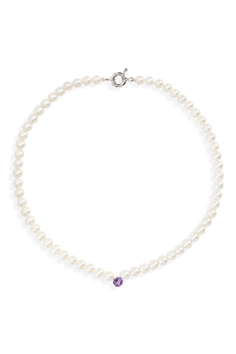 Princess Freshwater Pearl & Amethyst Necklace, Main, color, SILVER
