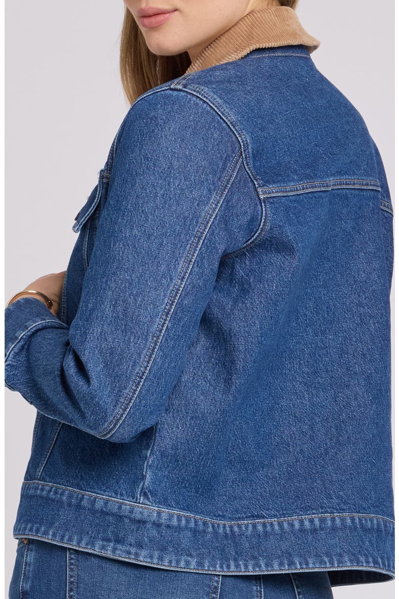 Corduroy Collar Cotton Blend Denim Jacket, Alternate, color, SEA HOLLY
