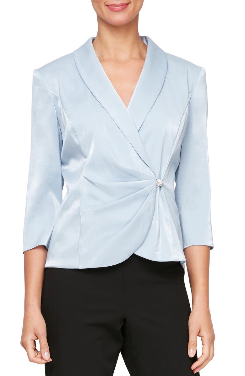Alex Evenings Shawl Collar Wrap Top, Main, color, Hydrangea