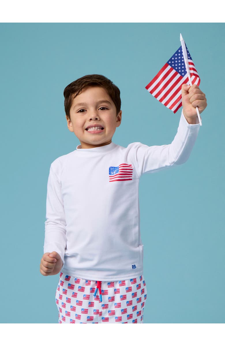 RuggedButts UPF50+ Sun Protected Applique Long Sleeve Rash Guard, Alternate, color, Freedom Flag White