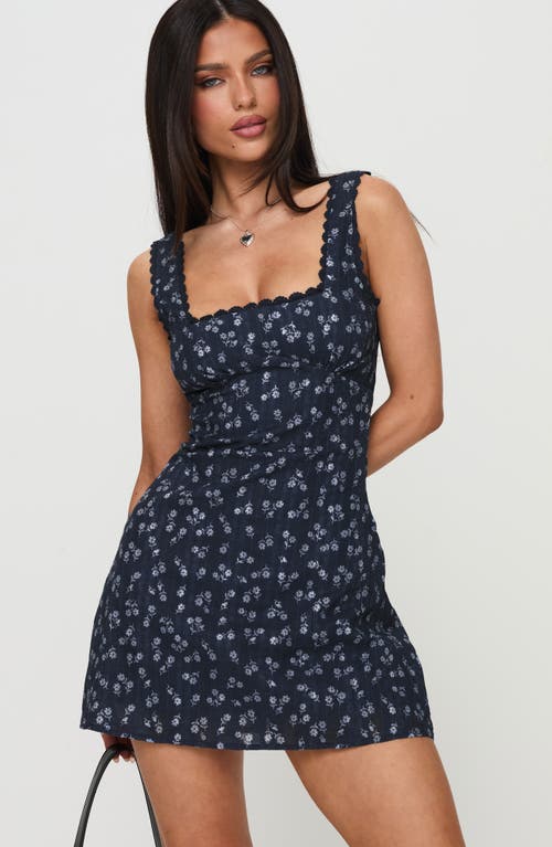 Princess Polly Dasha Floral Cotton Fit & Flare Minidress In Blue