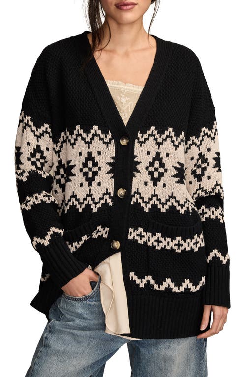 Lucky Brand Jacquard Cotton Cardigan In Black