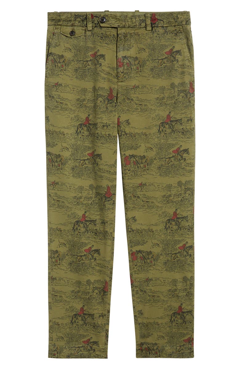 Brooks Brothers Heritage Print Flat Front Stretch Cotton Chinos, Alternate, color, Olive