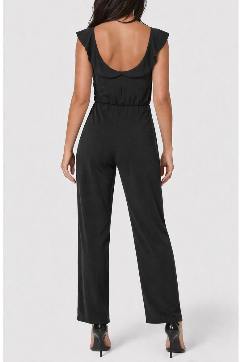Scuba Crepe Ruffle V-Neck Jumpsuit, Alternate, color, BLACK