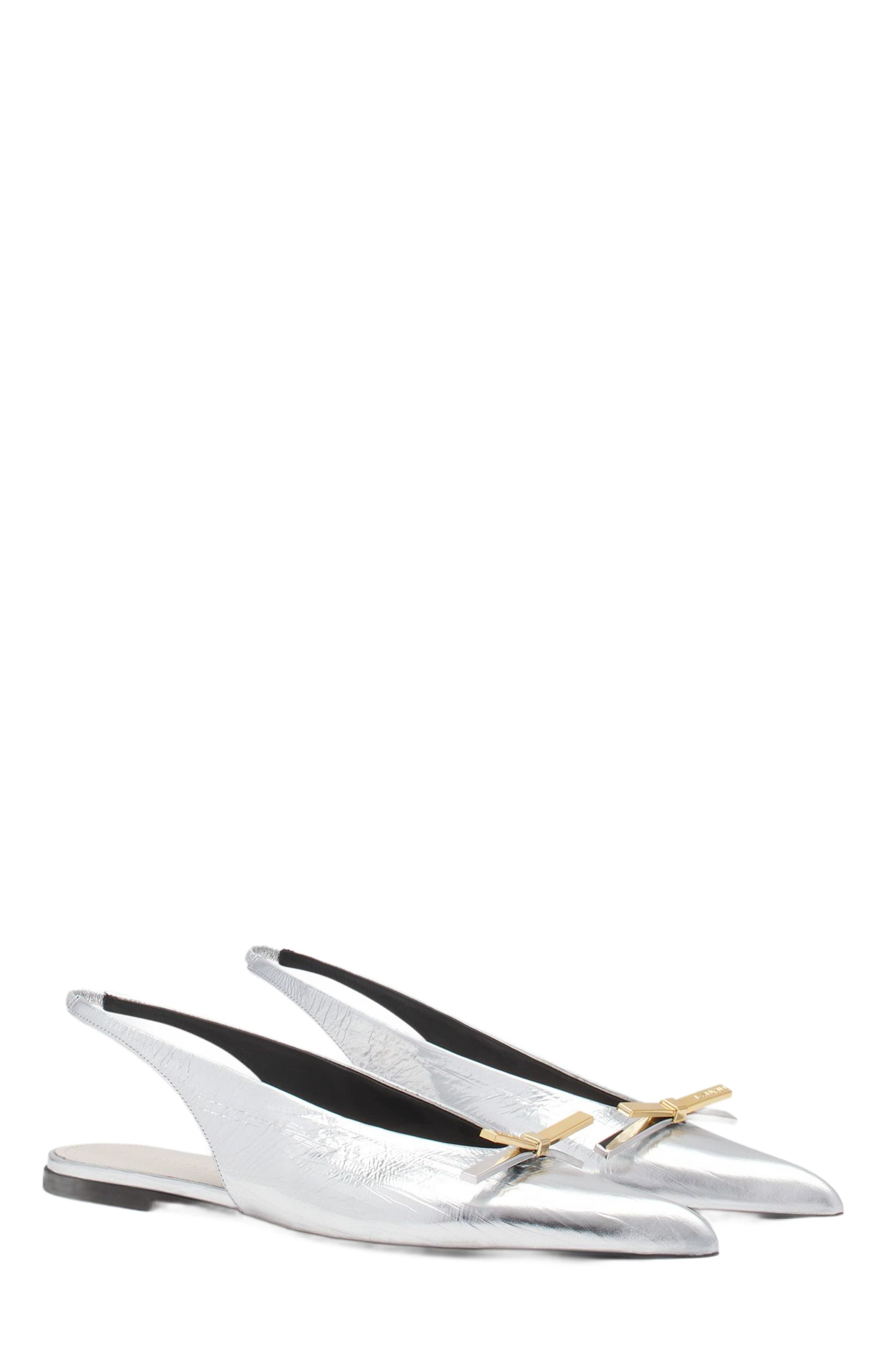 Lanvin BOW SLINGBACK IN METALLIC LEATHER, Alternate, color, 