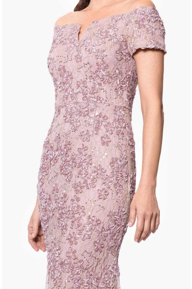 Soutache Lace Off the Shoulder Gown, Alternate, color, GOLD/ PINK