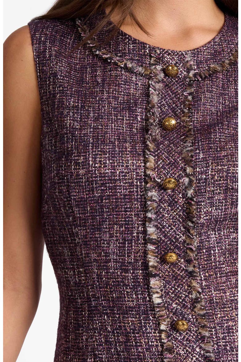Laura Sleeveless Sheath Dress in Lightweight Tweed, Alternate, color, RAISIN MULTI