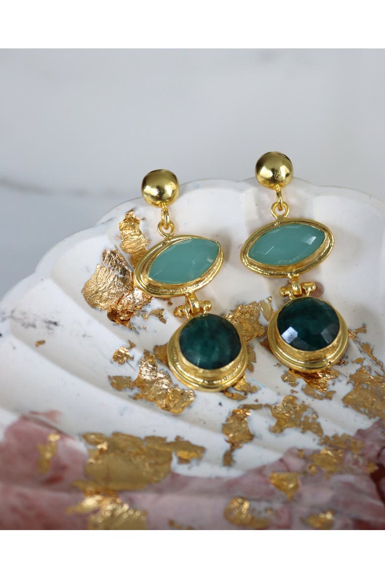 Melis Aqua and Emerald Drop Earrings, Alternate, color, Gold