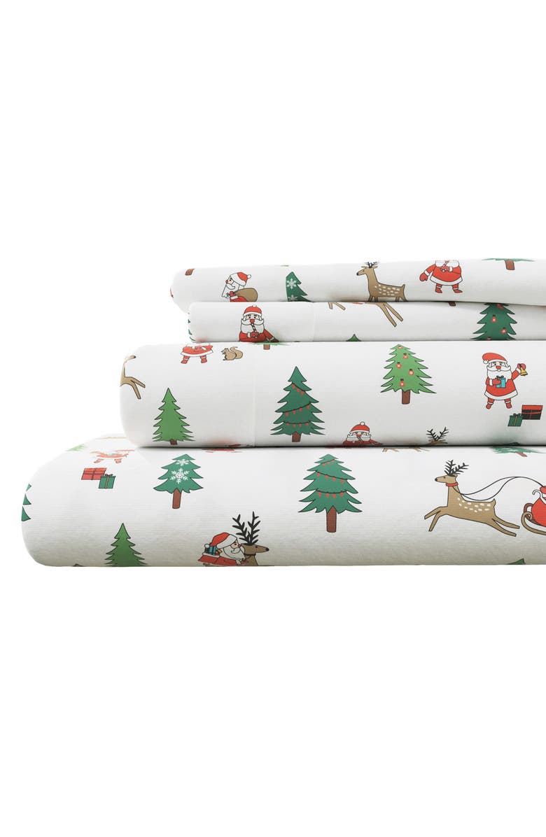 Woven & Weft Turkish Cotton Flannel Christmas Sheet Set, Alternate, color, Santa