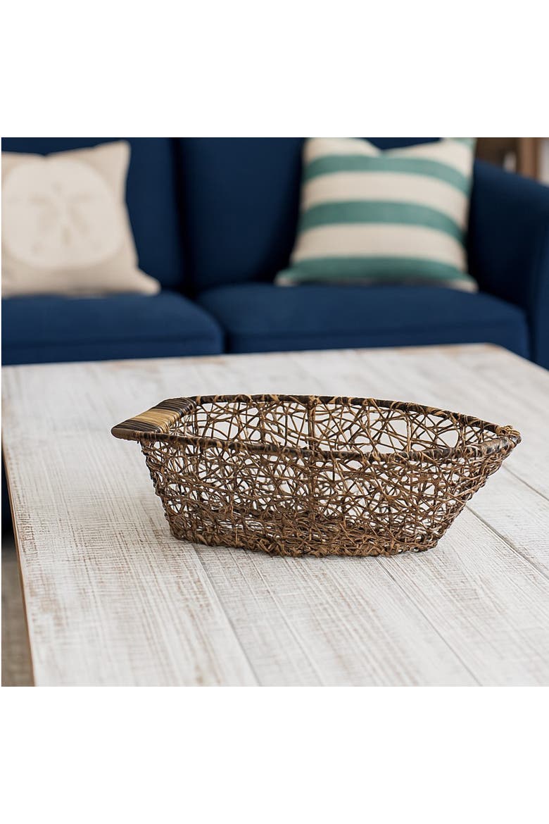 Boat Skiff Decorative Wicker Basket 5.75" x 12.5", Alternate, color, Brown