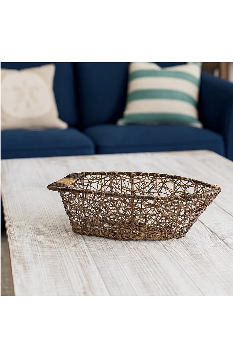 Beachcombers Boat Skiff Decorative Wicker Basket 5.75" x 12.5", Alternate, color, Brown