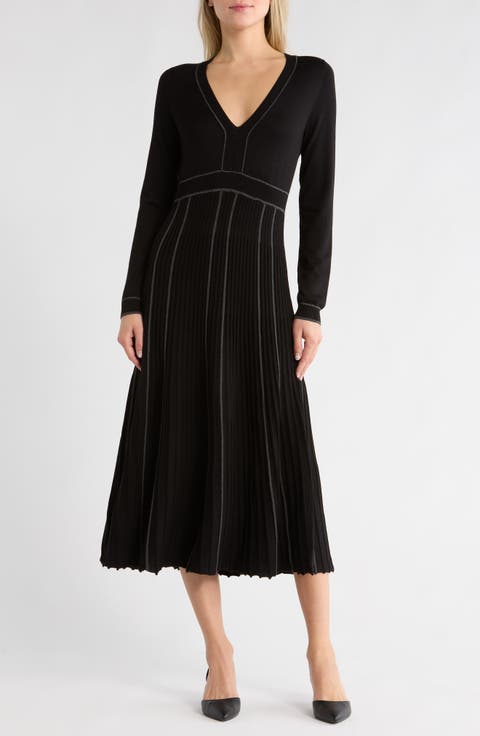 Long Sleeve Piped Sweater Dress