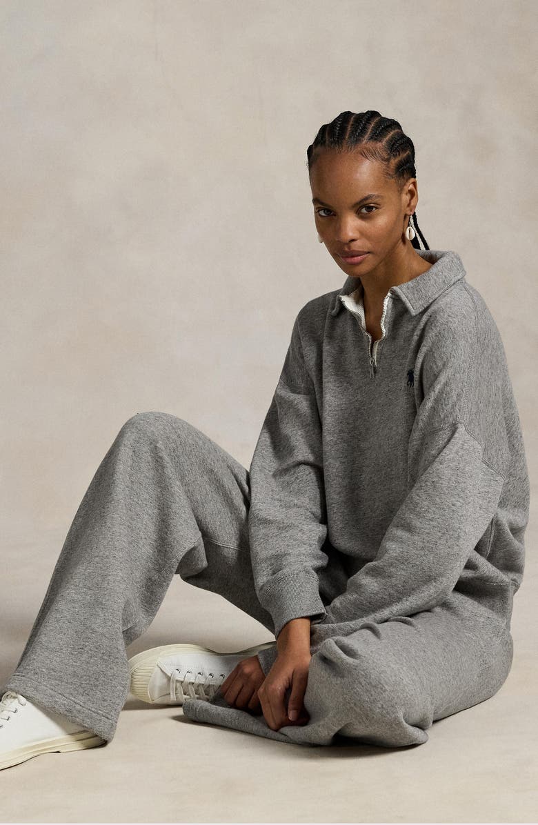 Polo Ralph Lauren Wide Leg Cotton Blend Fleece Sweatpants, Alternate, color, Grey Htr