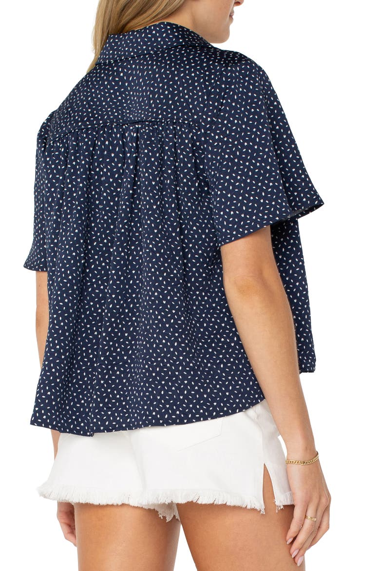 Print Short Sleeve Button-Up Shirt, Alternate, color, NAVY WHITE DITSY