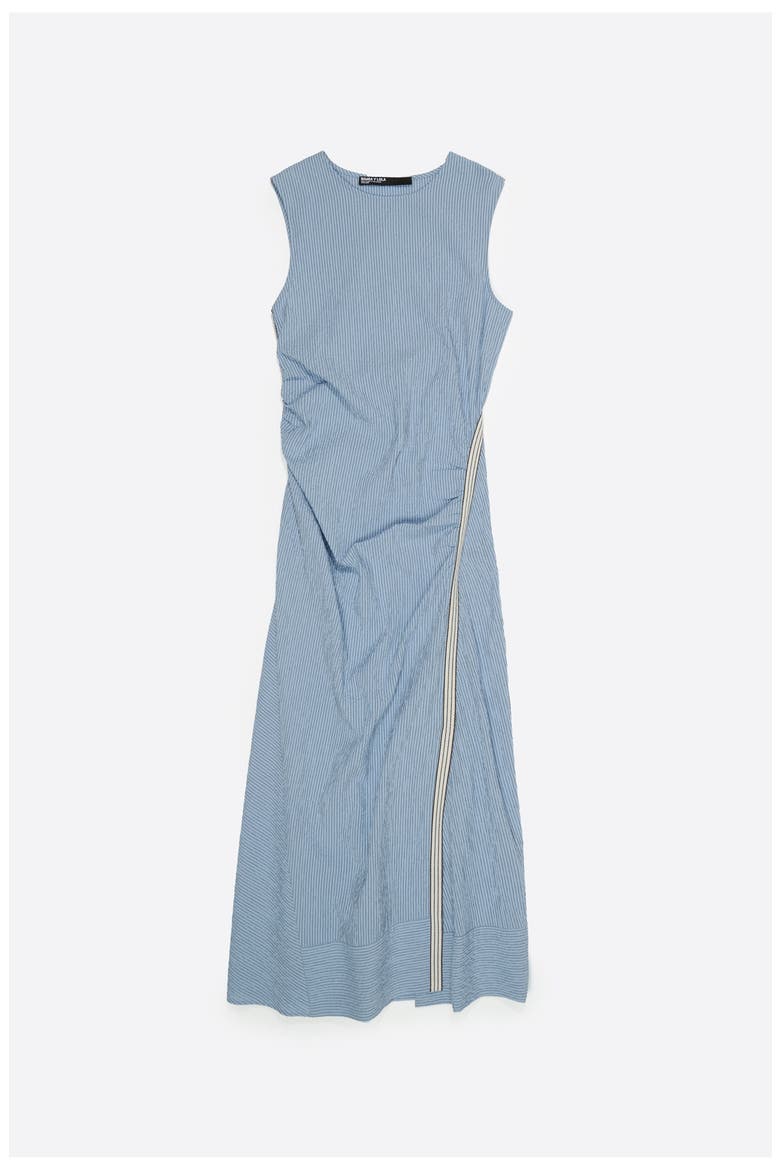 Sleeveless Dress With Striped Overlay Strap, Alternate, color, LIGHT BLUE
