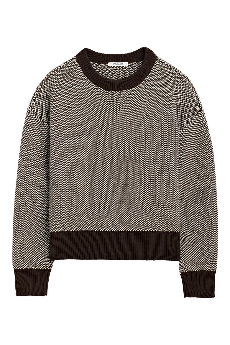 Textured Stitch Crewneck Sweater in 100% Cotton, Alternate, color, CANVAS AND DARK BROWN PATTERN