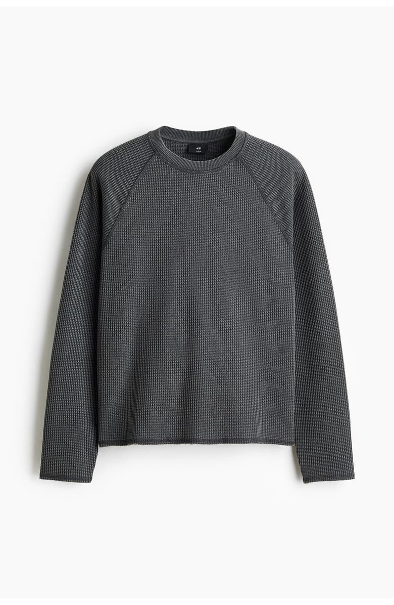 H&M Regular Fit Long-sleeved Waffled Top, Main, color, Dark Gray