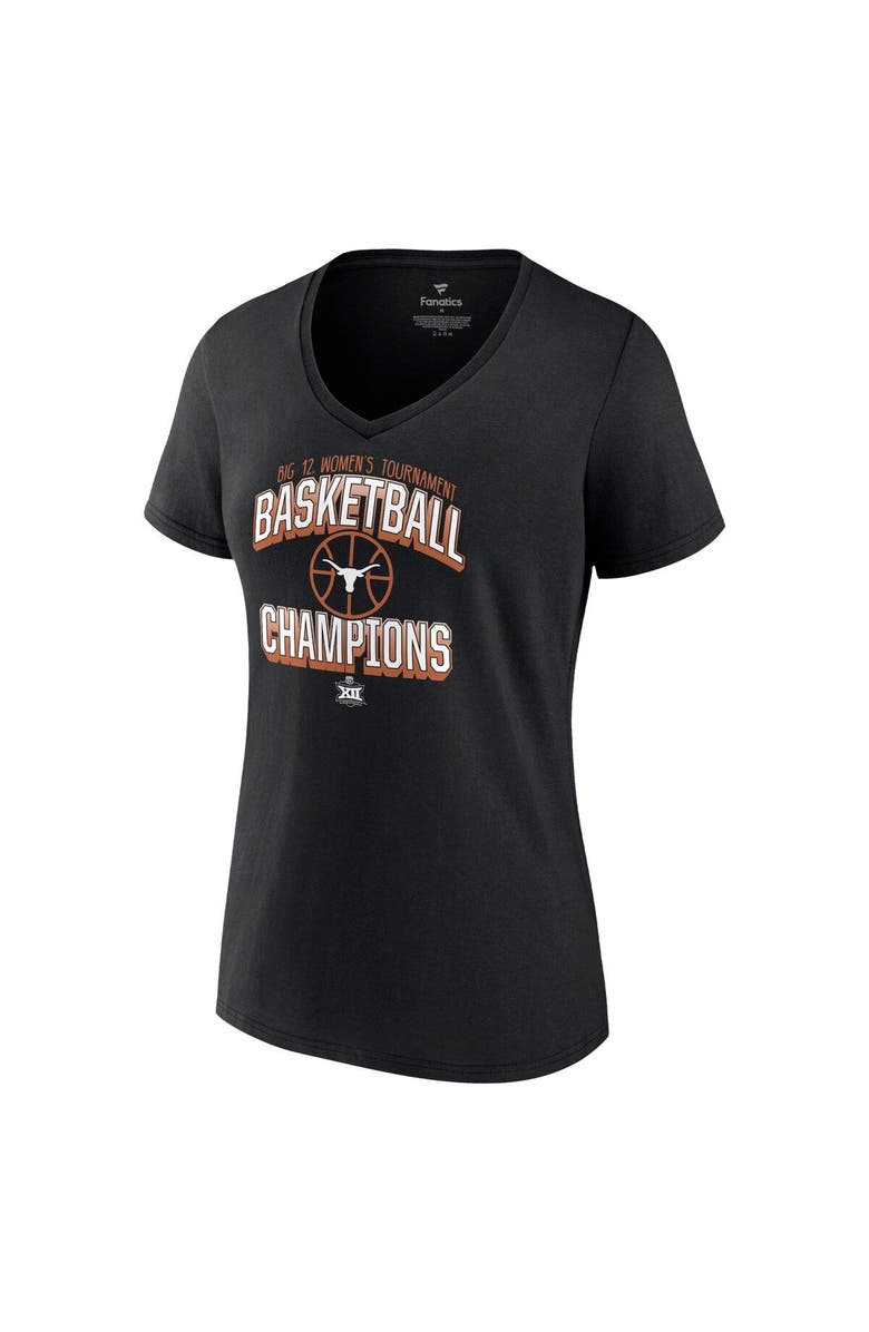 FANATICS Women's Fanatics Branded Black Texas Longhorns 2022 Big 12 Women's Basketball Conference Tournament Champions V-Neck T-Shirt, Alternate, color,