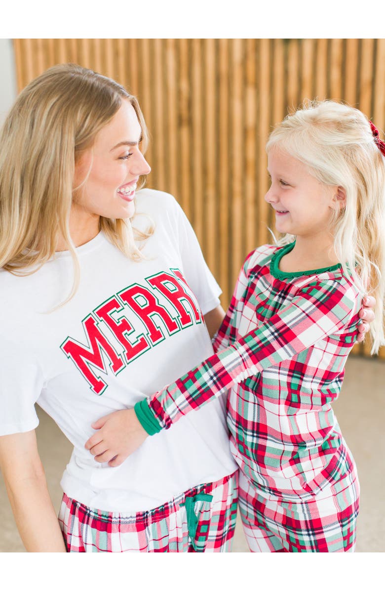 RuffleButts Modal Blend Girls Ruffle Long Sleeve Pajama Set, Alternate, color, Dashing Dreams Plaid