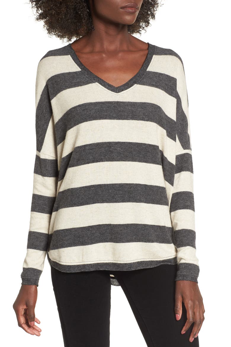 Stripe Cozy Tee, Main, color, OATMEAL/ CHARCOAL