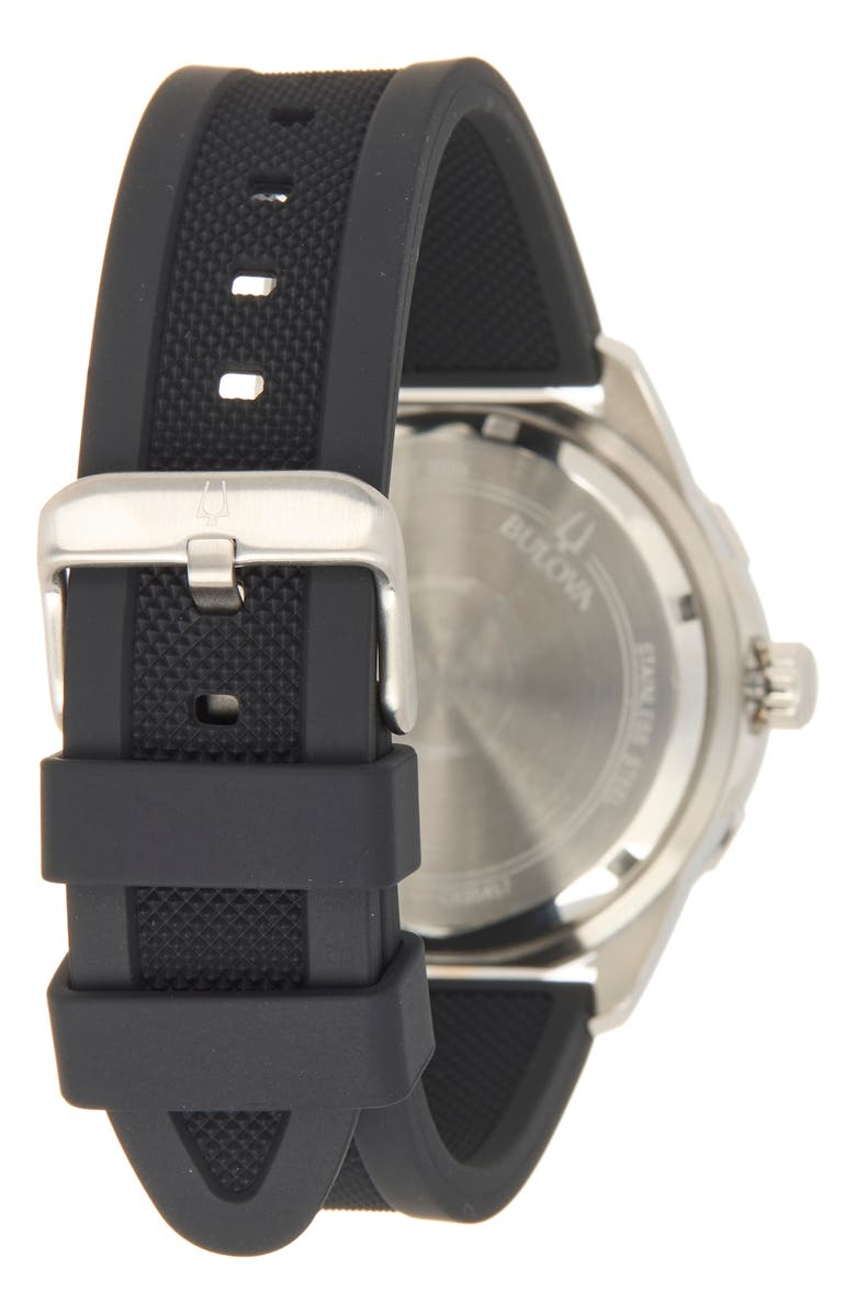 BULOVA Classic Quartz Silicone Strap Watch, 44mm, Alternate, color, Black