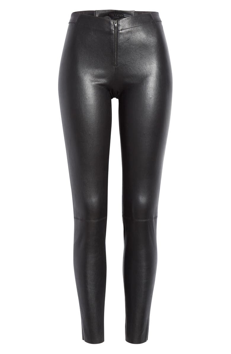 Alice + Olivia Leather Leggings, Alternate, color,