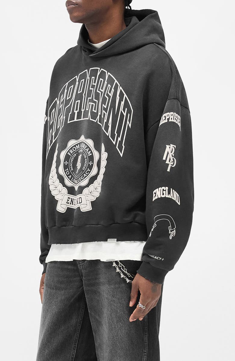 Represent Legacy Crest Cotton Hoodie, Alternate, color, Stained Black