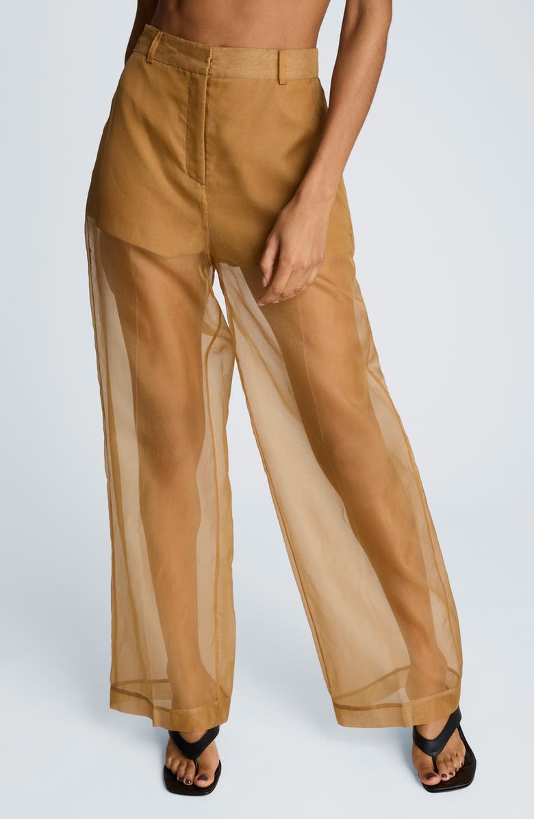 Kenneth Cole High Waist Sheer Wide Leg pants, Alternate, color, Mesquite
