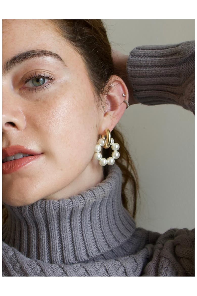 Tyson Imitation Pearl Hoop Earrings, Alternate, color, GOLD
