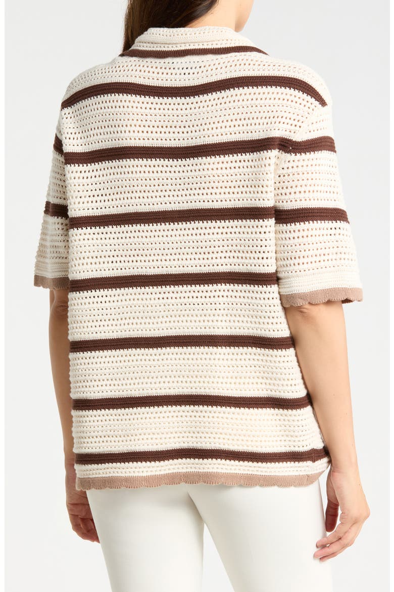 Mesh Stripe Button-Up Sweater Top, Alternate, color, ANTIQUE WHITE