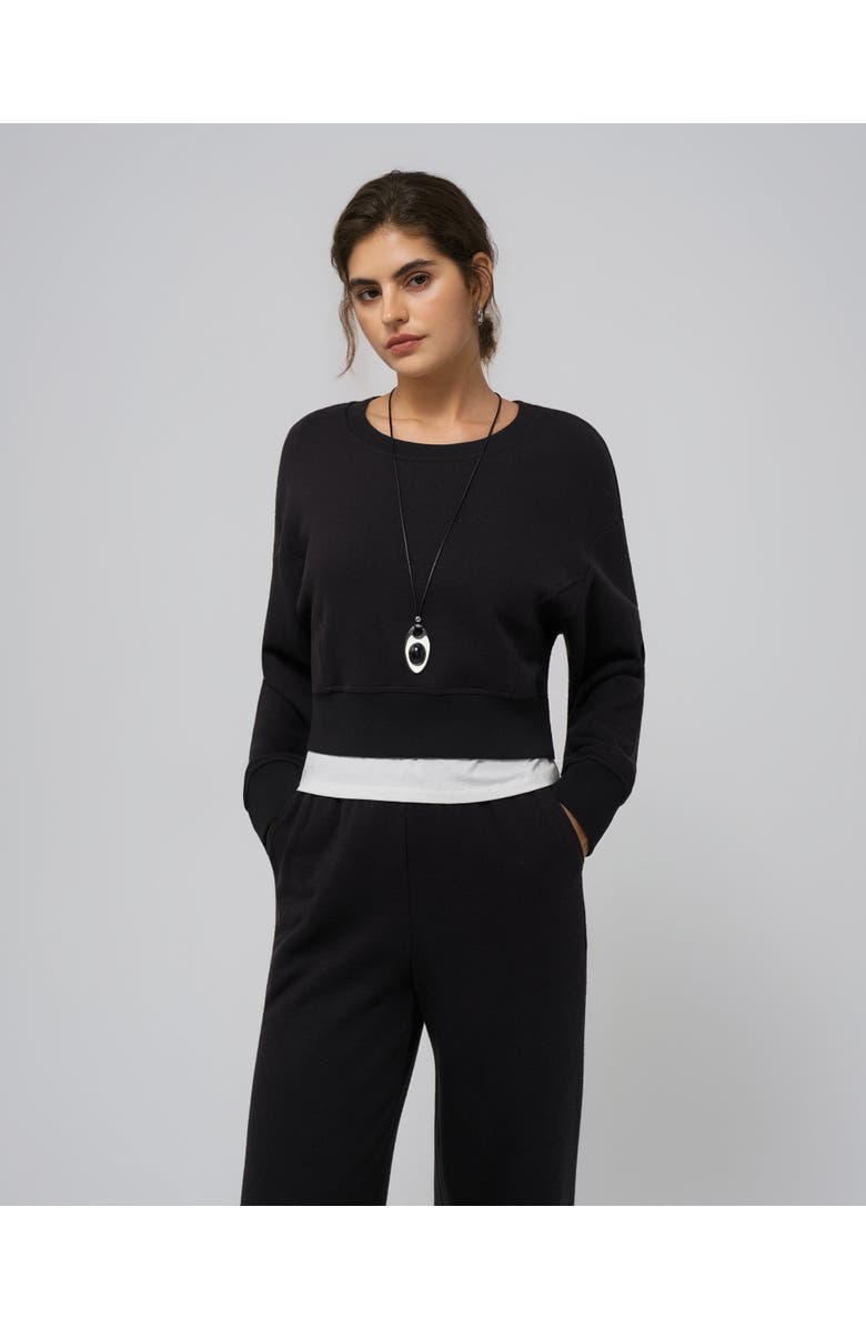 JUANA Hemp Essentials Fleece Cropped Sweater, Main, color, Black