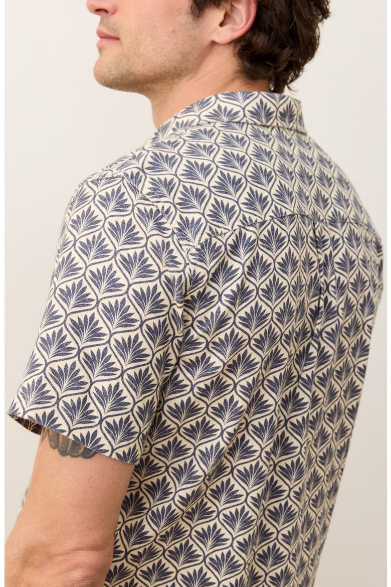 Leaf Print Short Sleeve Stretch Cotton Selvage Button-Up Shirt, Alternate, color, INDIA INK AGAVE PRINT