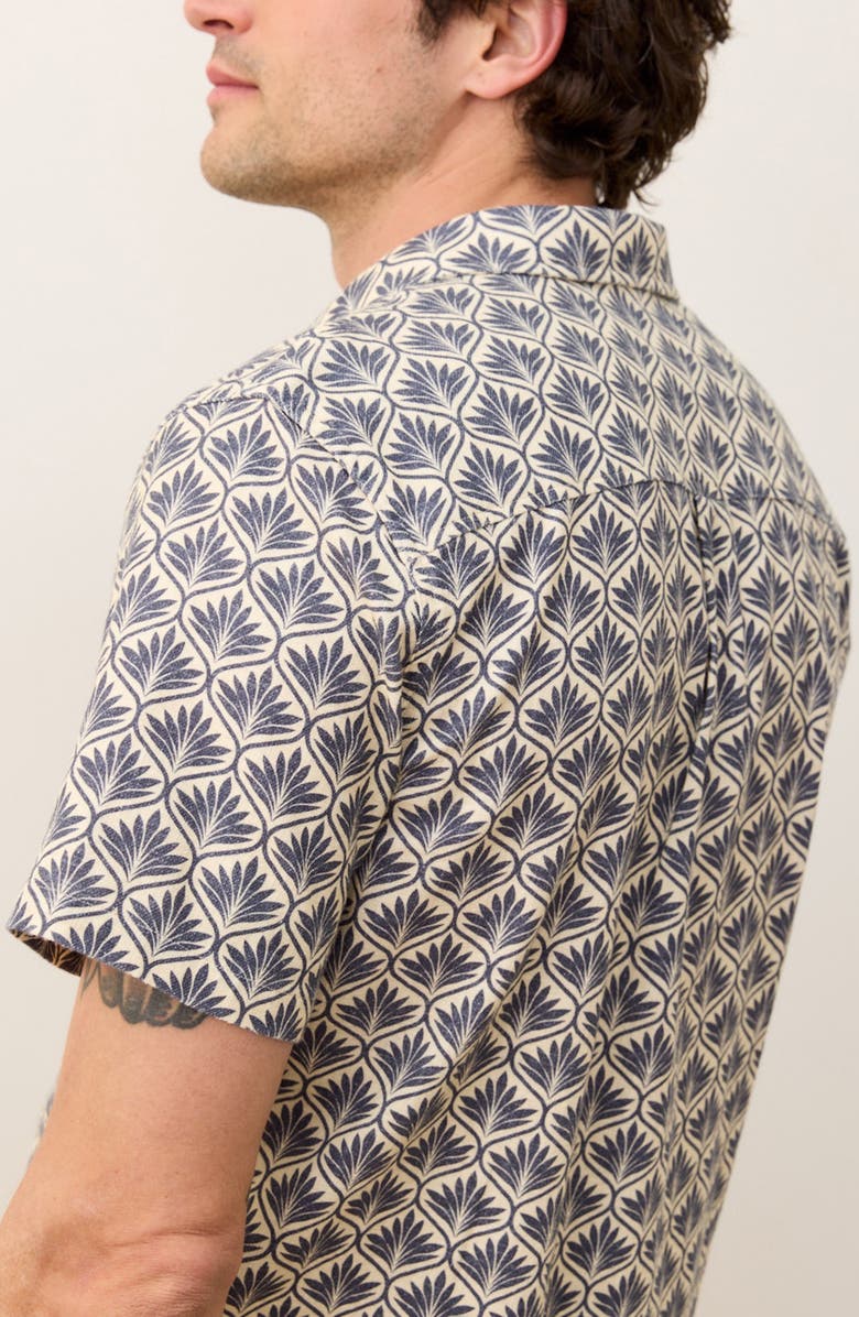 Marine Layer Leaf Print Short Sleeve Stretch Cotton Selvage Button-Up Shirt, Alternate, color, India Ink Agave Print