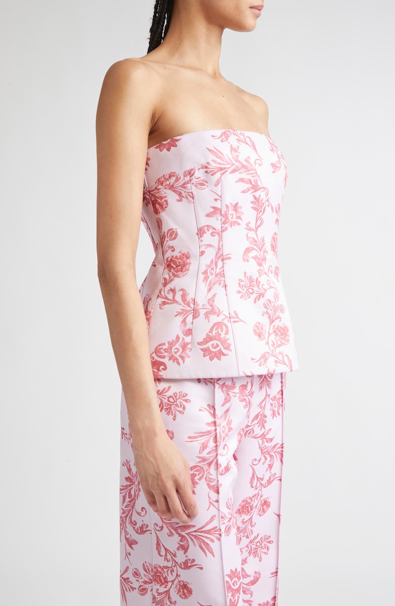 Emilia Wickstead Floral Damask Strapless Top, Alternate, color, Damask Floral Pink