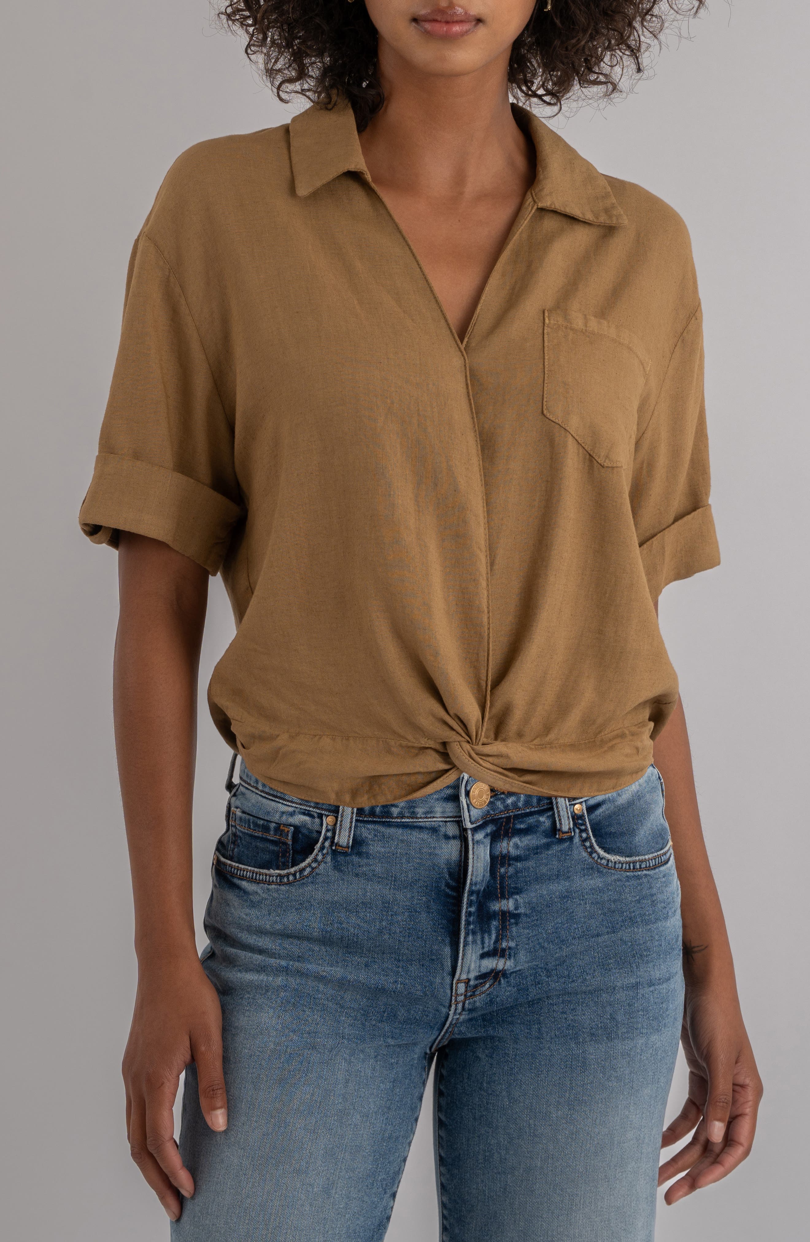 Rebel Knot Front Linen Blend Top - image 3
