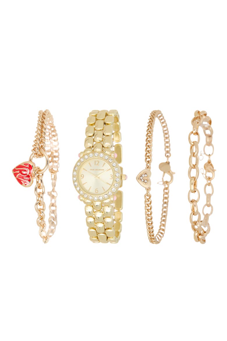 Crystal Bezel Bracelet & Watch Set, Main, color, GOLD