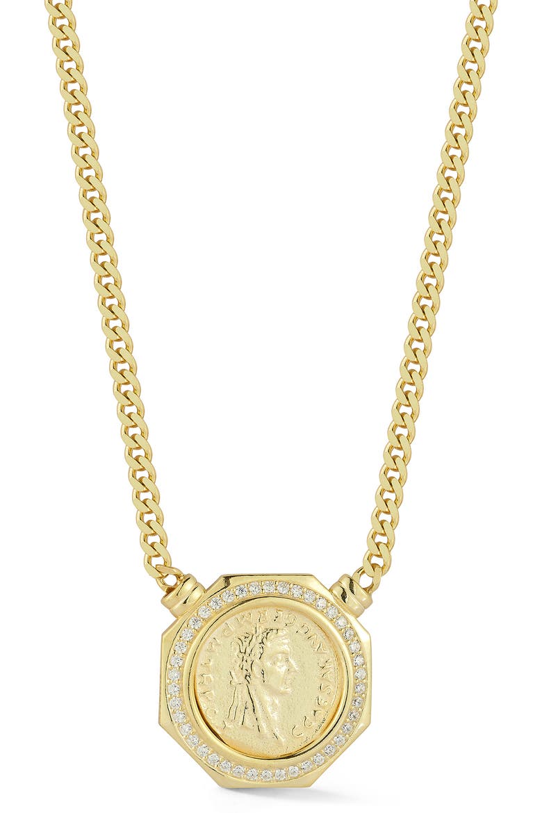14k Gold Plated Coin Medallion Necklace, Main, color, GOLD